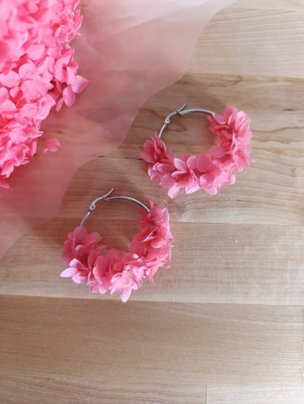 Boucles d'oreilles - Hortensia rose – Image 2