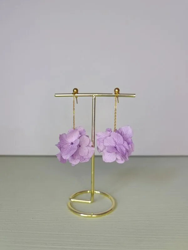 Boucles d'oreilles pendantes - Hortensia lilas