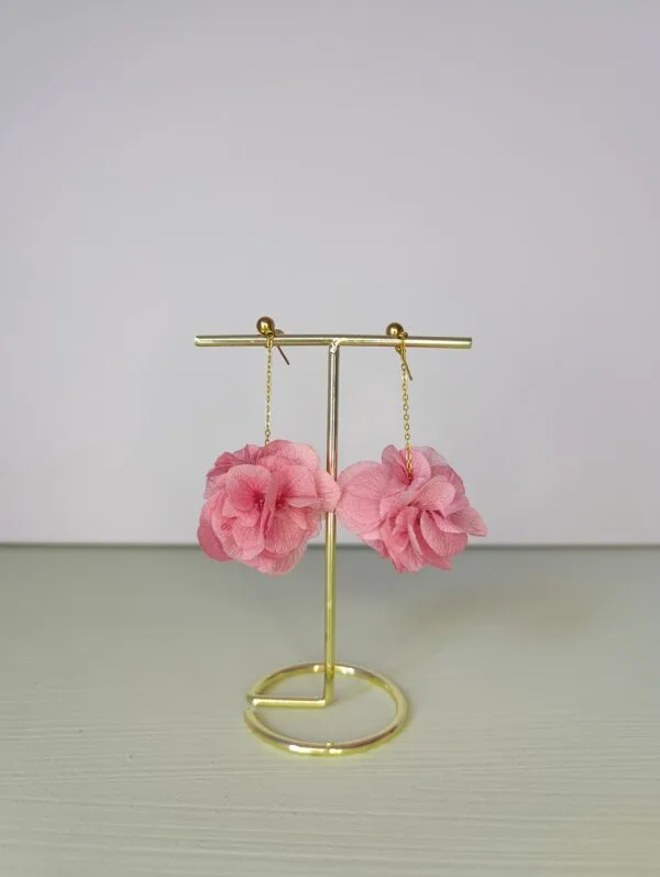 Boucles d'oreilles pendantes - Hortensia rose