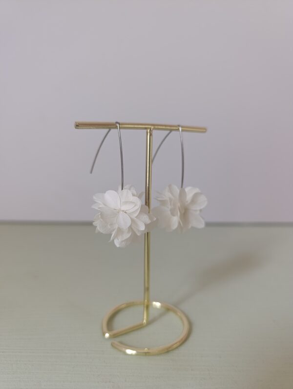 Boucles d'oreilles pendantes - Hortensia blanc